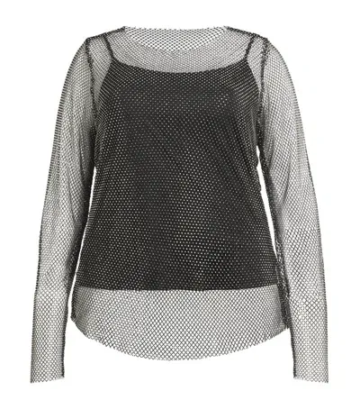 Marina Rinaldi Embellished Mesh Blouse In Black