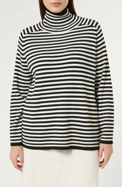 Marina Rinaldi Enigma Stripe Virgin Wool Turtleneck Sweater In Black