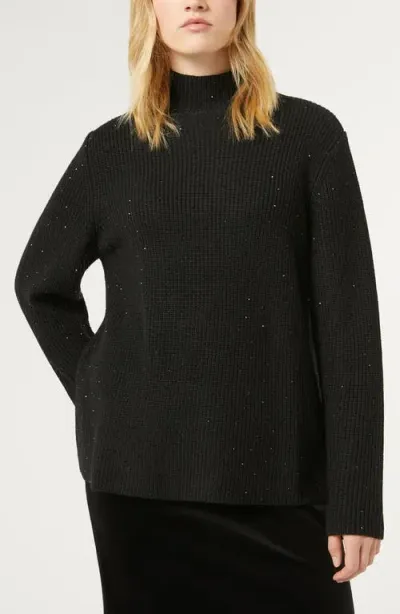 Marina Rinaldi Kastel Rhinestone Detail Virgin Wool Blend Turtleneck Sweater In Black