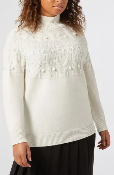 Marina Rinaldi Pedone Popcorn Stitch Detail Wool Blend Turtleneck Sweater In Ivory