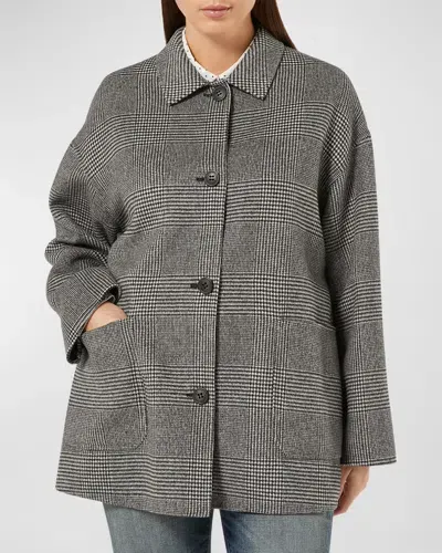 Marina Rinaldi Plus Size Nadia Check-print Wool-blend Coat In Black