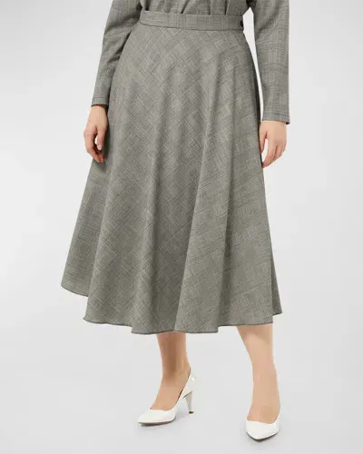 Marina Rinaldi Plus Size Pelota Grid-print Wool Midi Skirt In Black White