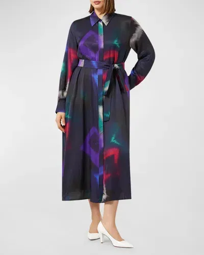 Marina Rinaldi Plus Size Pontile Abstract-print Shirtdress In Black