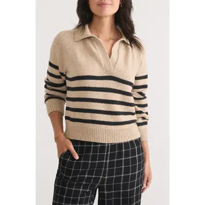 Marine Layer Claire Stripe Wool & Cotton Polo Sweater In Neutral Stripe