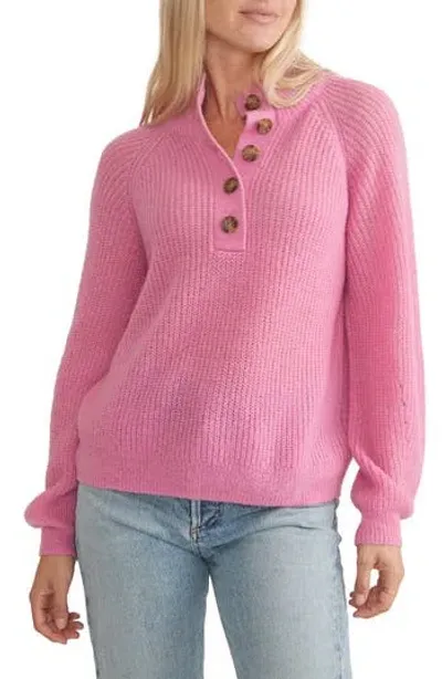 Marine Layer Dream Yarn Half Placket Sweater In Pink Punch