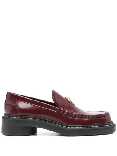 Marine Serre Black Metal Free Leather Loafers In Red