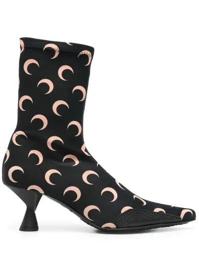 Marine Serre 60mm Moon-printed Jersey Boots In Black