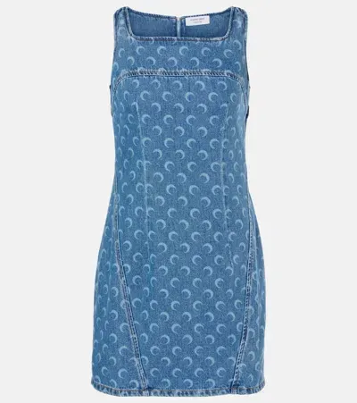 Marine Serre All Over Moon Denim Minidress In Blue