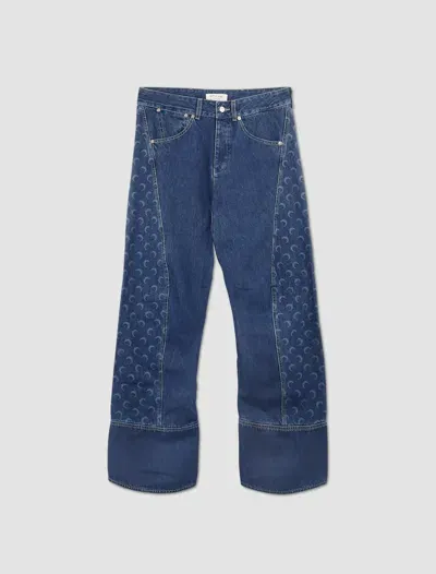 Marine Serre Deadstock Cotton Denim Loose Jeans In Blu