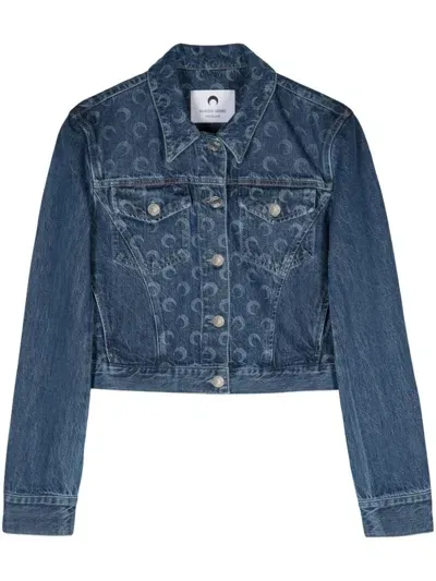 Marine Serre Denim Cropped Jacket In Blue