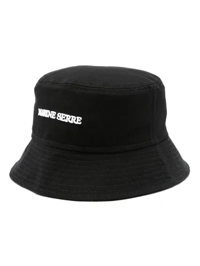 Marine Serre Logo-embroidered Bucket Hat In Black