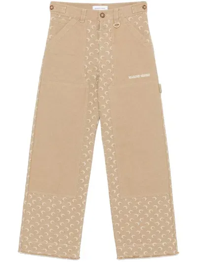 Marine Serre Moon Jacquard Twill Trousers In Beige