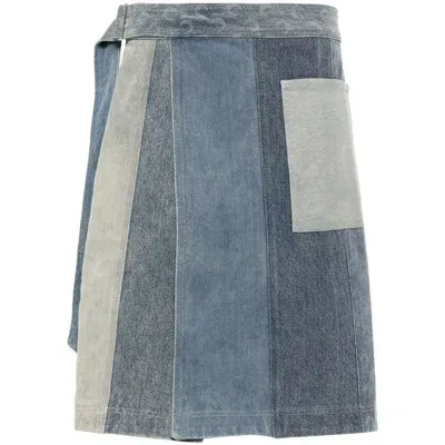 Marine Serre Regenerated Denim Wrap Skirt In Blue