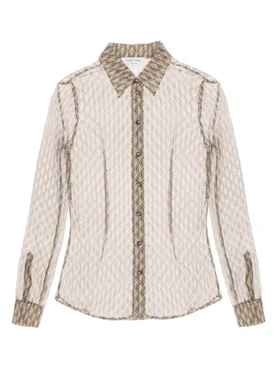 Marine Serre Moon Diamant Silk Crepon Button Up Blouse Clothing In Beige