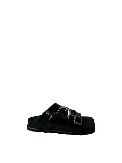 Marine Serre Women Vegetable Leather Ms Strap Sandals In Bk99 Black