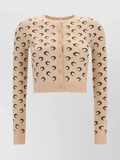 Marine Serre Beige  Wool Crop Cardigan With All-over Crescent Moon Jacquard In Multicolor