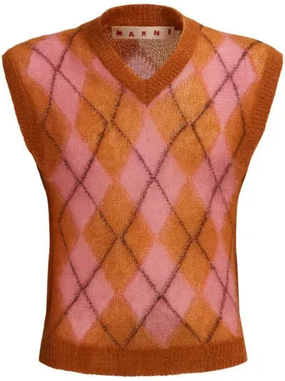 Marni Argyle-intarsia V-neck Vest In Pink