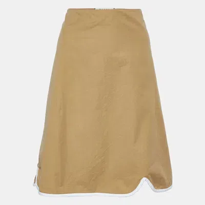 Pre-owned Marni Beige Cotton Contrast Trim Knee Length Skirt L