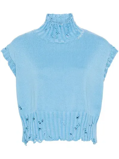 Marni Distressed Roll-neck Top In Blue