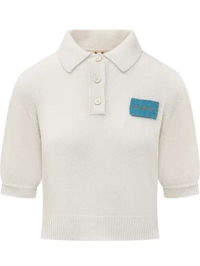 Marni Cashmere Flower Detail Polo In White