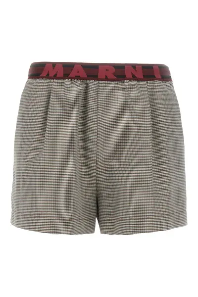 Marni Houndstooth-pattern Wool-blend Shorts In Nude