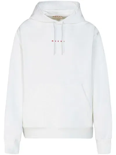 Marni Logo-print Cotton Hoodie In White