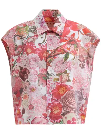 Marni Floral-print Cap-sleeve Shirt In Rosa