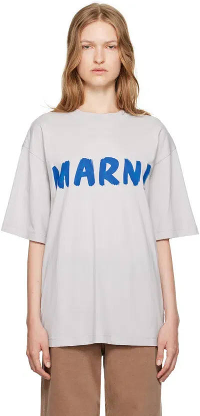 Marni Gray Printed Logo T-shirt In Lon15 Sodium