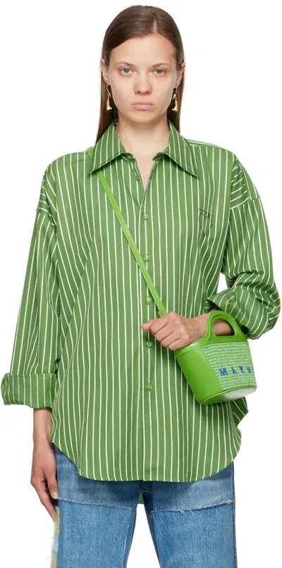 Marni Striped Cotton Shirt In Stv35 Millet