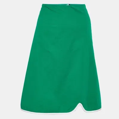 Pre-owned Marni Green Cotton Contrast Trim Knee Length Skirt L