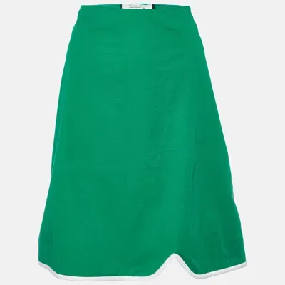 Pre-owned Marni Green Cotton Contrast Trim Knee Length Skirt M