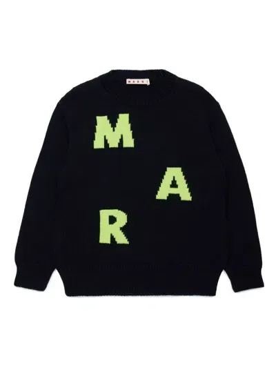 Marni Kids' Logo-intarsia Crew-neck Jumper In Black