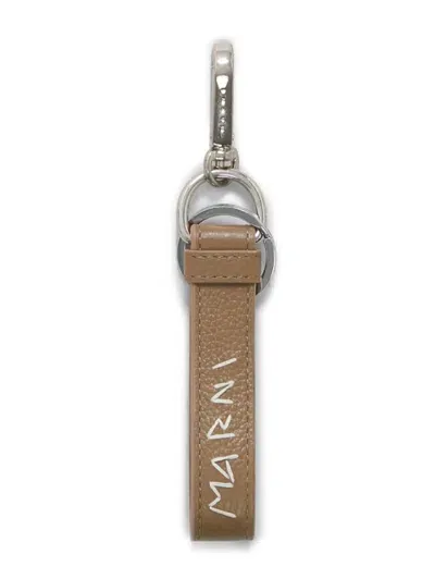 Marni Logo-embroidered Leather Keyring In Grün