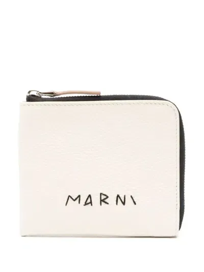 Marni Logo-embroidered Leather Wallet In White