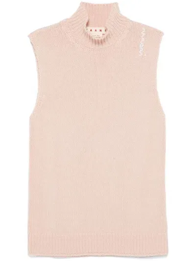 Marni Logo-embroidered Vest In Pink