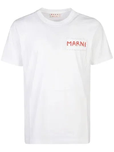 Marni Logo-patch Organic-cotton T-shirt In White