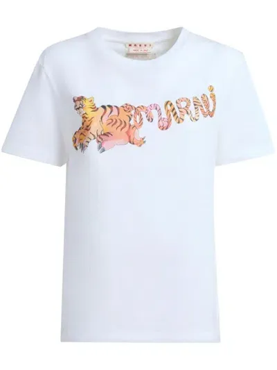 Marni Logo-print Cotton T-shirt In Fcw01 Bianco