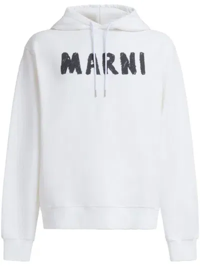 Marni Logo Print Hoodie In White