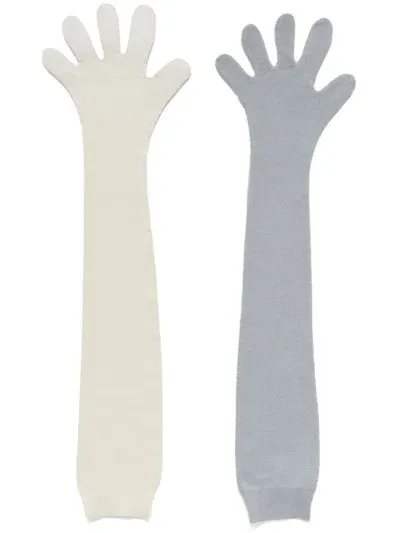 Marni Long Two-tone Wool Gloves In White