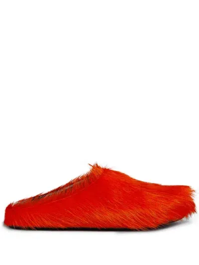 Marni Textured Calf Hair Clog Slippers In Orange