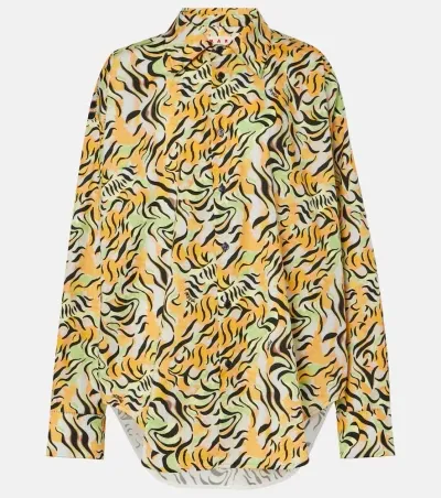 Marni Abstract-print Long-sleeve Shirt In Orange