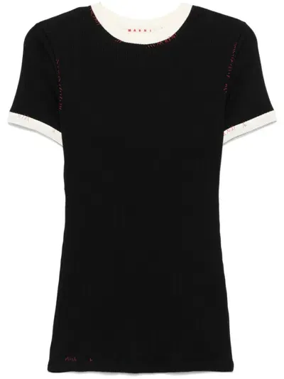 Marni Ribbed T-shirt In Black