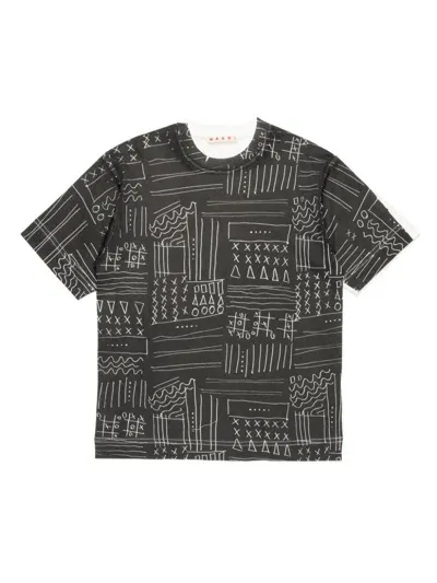 Marni Kids' Sketch-print Cotton T-shirt In Black