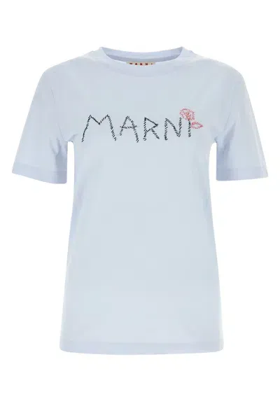 Marni Light Blue T-shirt With  Stitching In White