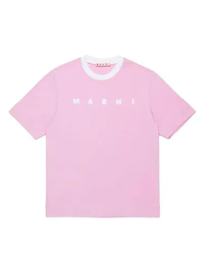 Marni Kids' Logo-print Cotton T-shirt In Pink