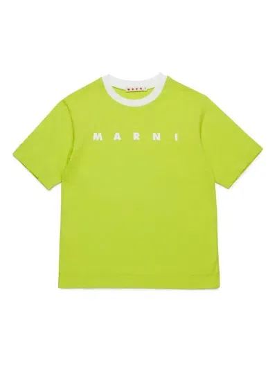 Marni Kids' Logo-print Cotton T-shirt In Green