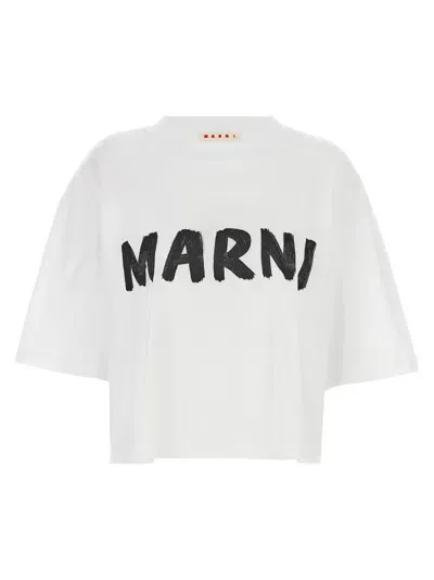 Marni Cropped Organic Cotton T-shirt In White