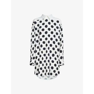 Marni Womens Iris Blue Polka Dot Curved-hem Stretch-woven Mini Dress In White