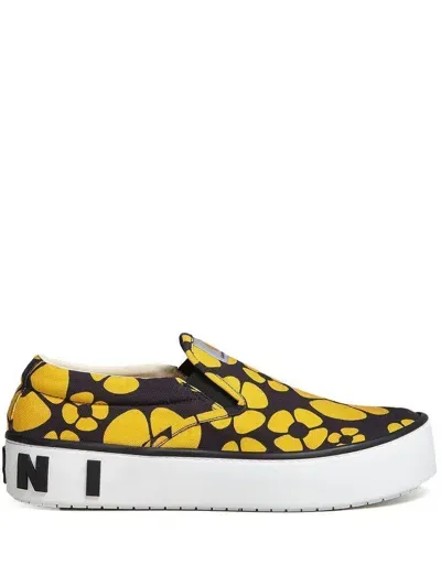 Marni X Carhartt Floral Print Slip On In Yellow