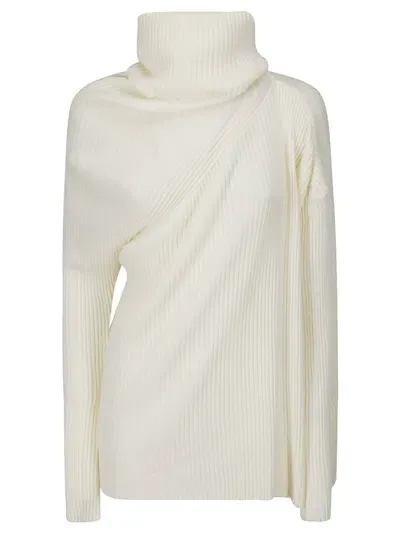 Marques' Almeida Merino Wool Knitted Draped Jumper With Turtleneck In White